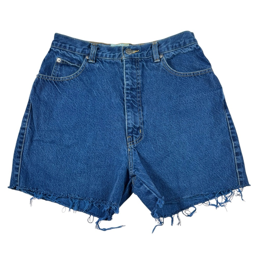 Sasson Vintage 1980s Dark Wash Blue High Waisted Cutoff Mom Shorts 12 28 Retro